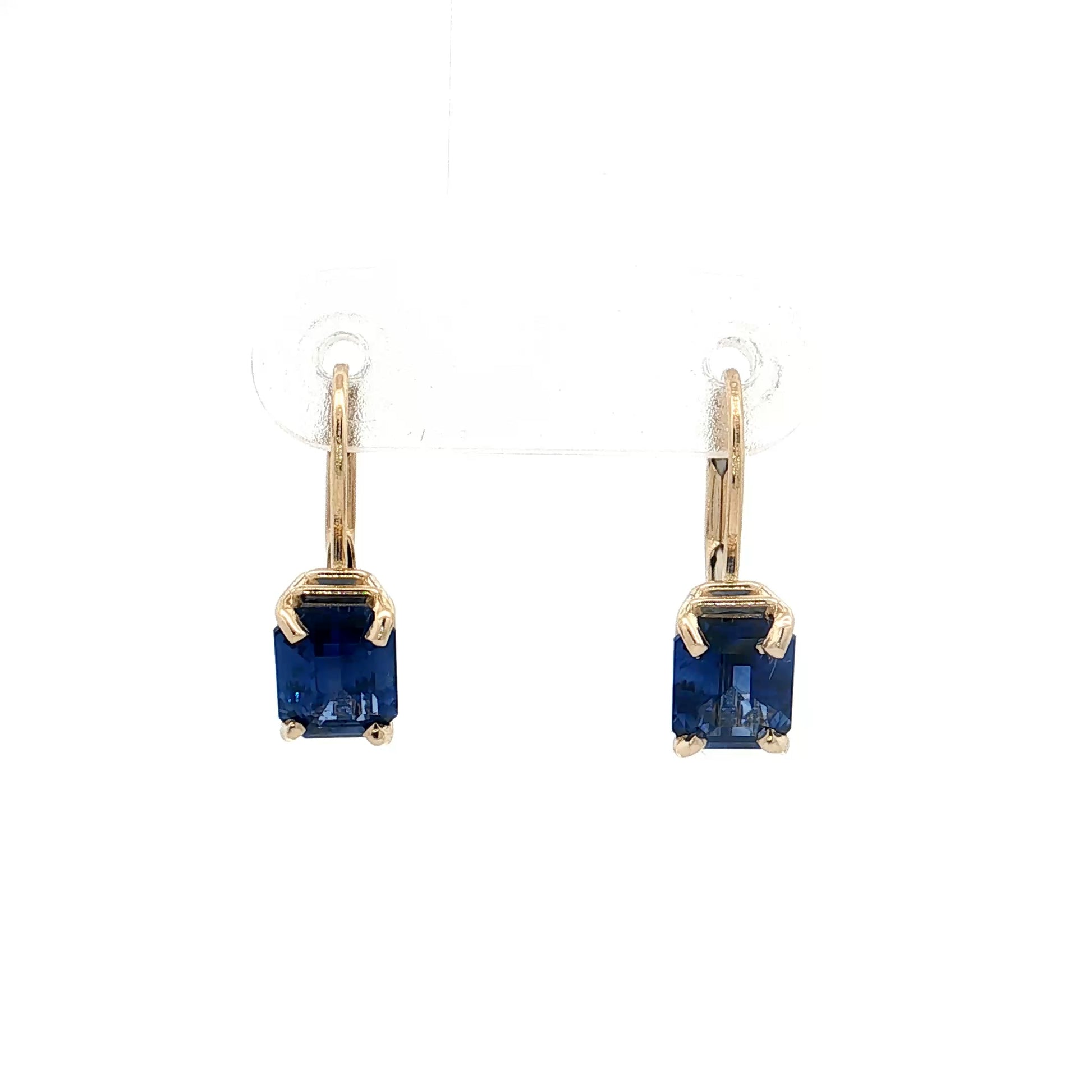 2.18 Emerald Cut Sapphire Drop Earrings 14k