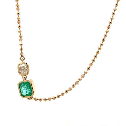 2.18 Emerald & Diamond Pendant Necklace in 14k