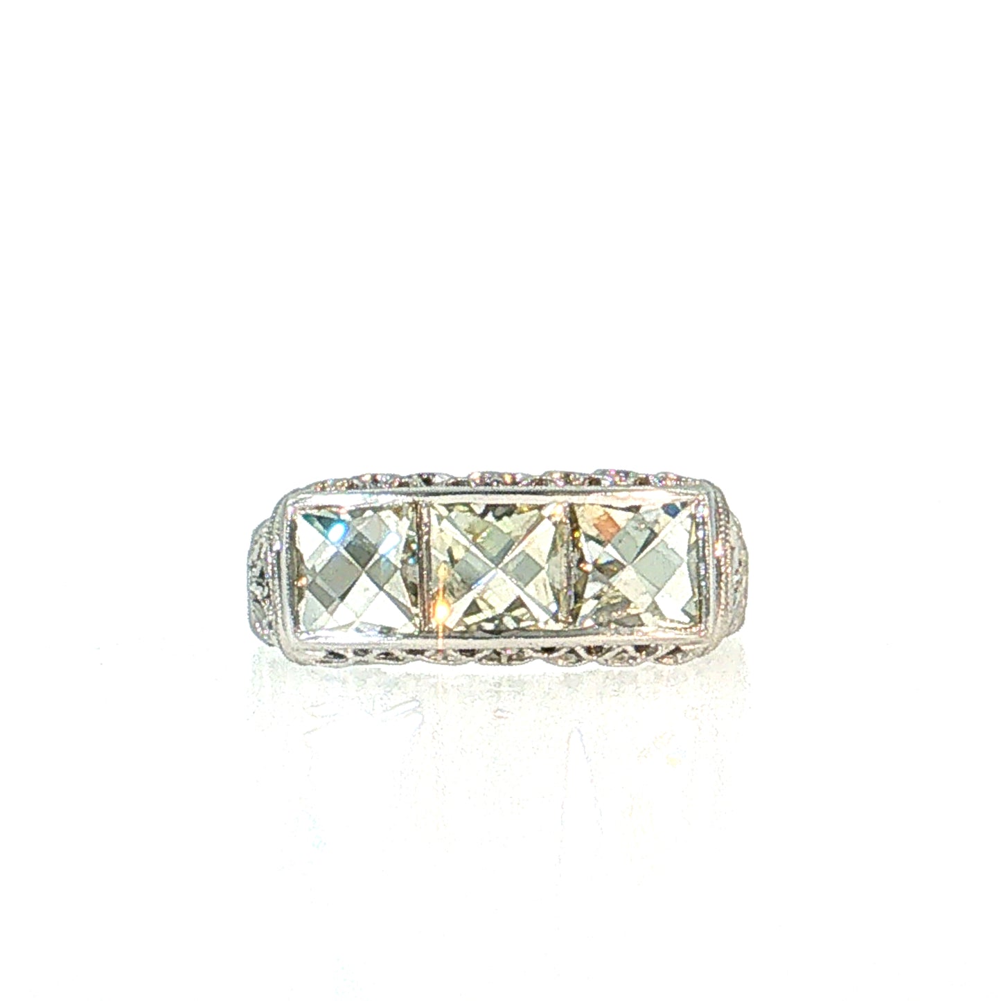2.19 Antique Art Deco French Cut Diamond Engagement Ring Platinum