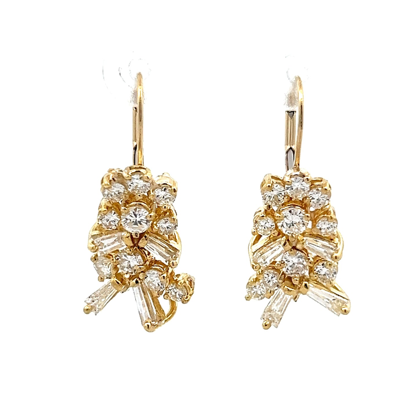 2.22 Round & Baguette Diamond Earrings in 18k