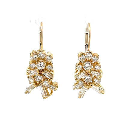 2.22 Round & Baguette Diamond Earrings in 18k