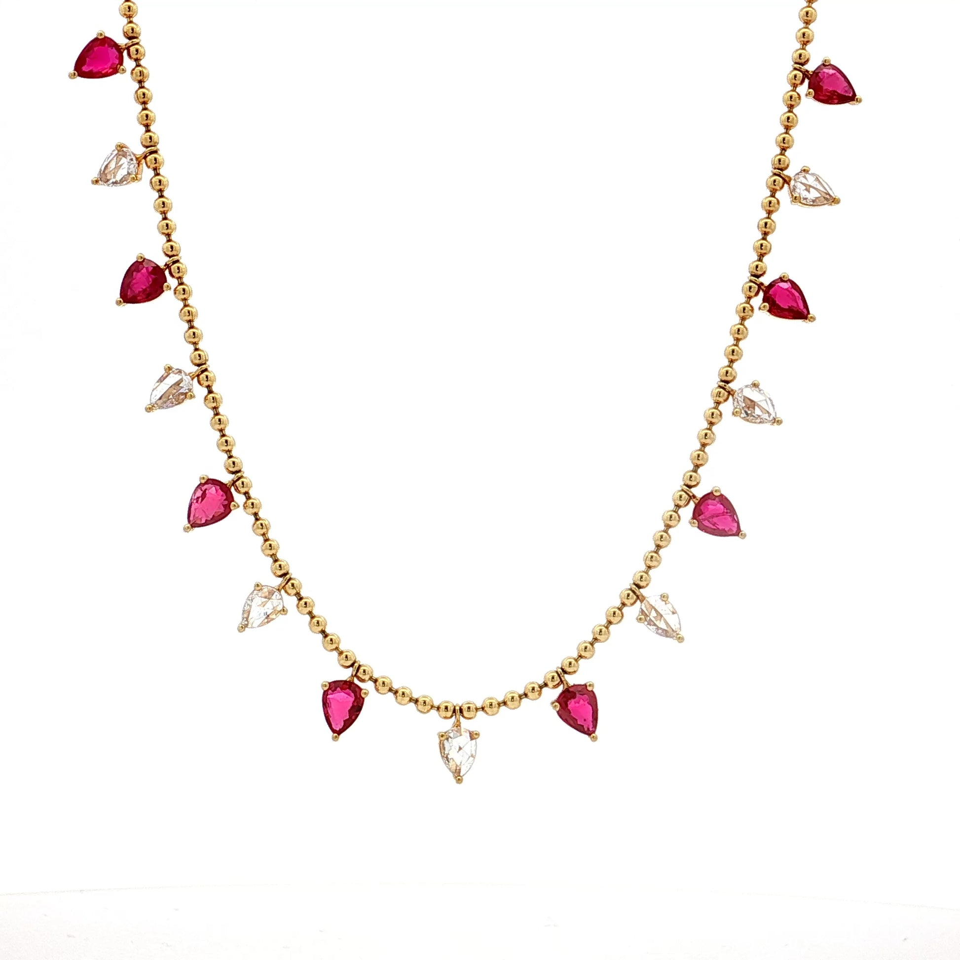 2.23 Pear Ruby & Rose Diamond Necklace 18k
