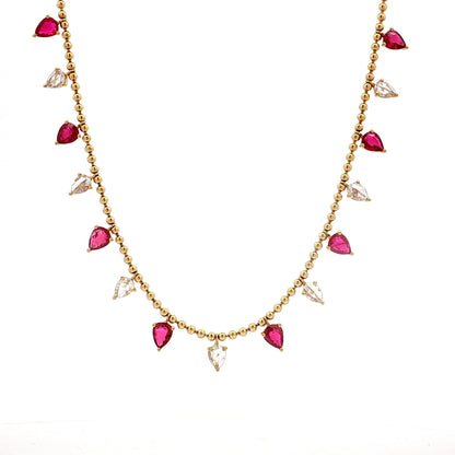 2.23 Pear Ruby & Rose Diamond Necklace 18k