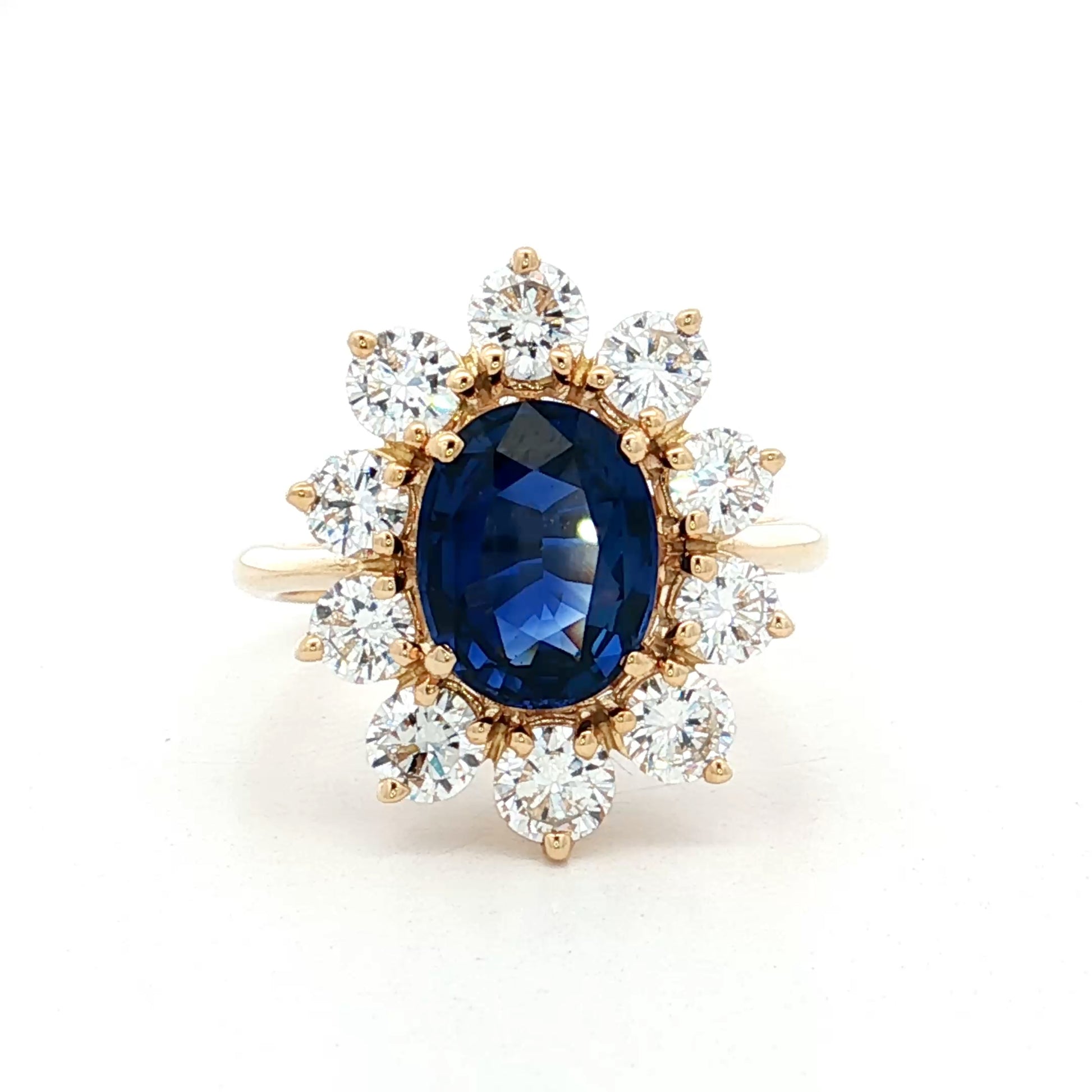 2.29 Oval Blue Sapphire & Diamond Cocktail Ring 18k