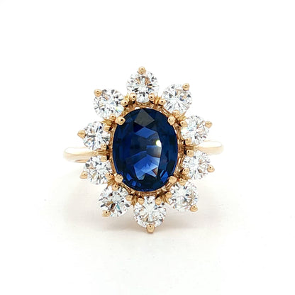 2.29 Oval Blue Sapphire & Diamond Cocktail Ring 18k