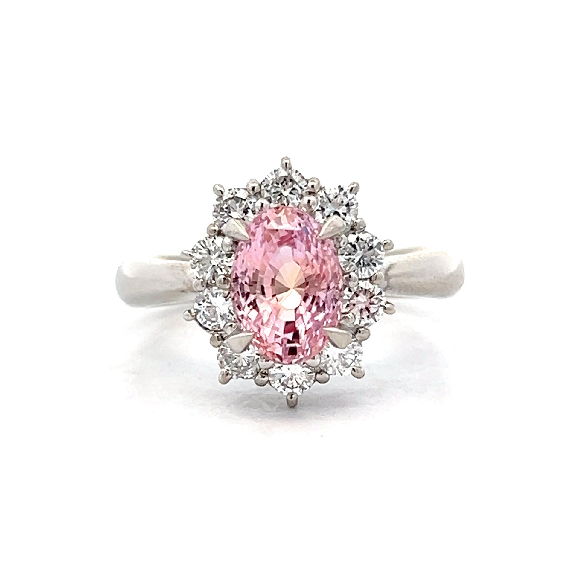 Pink Sapphire Diamond Engagement Ring in Platinum