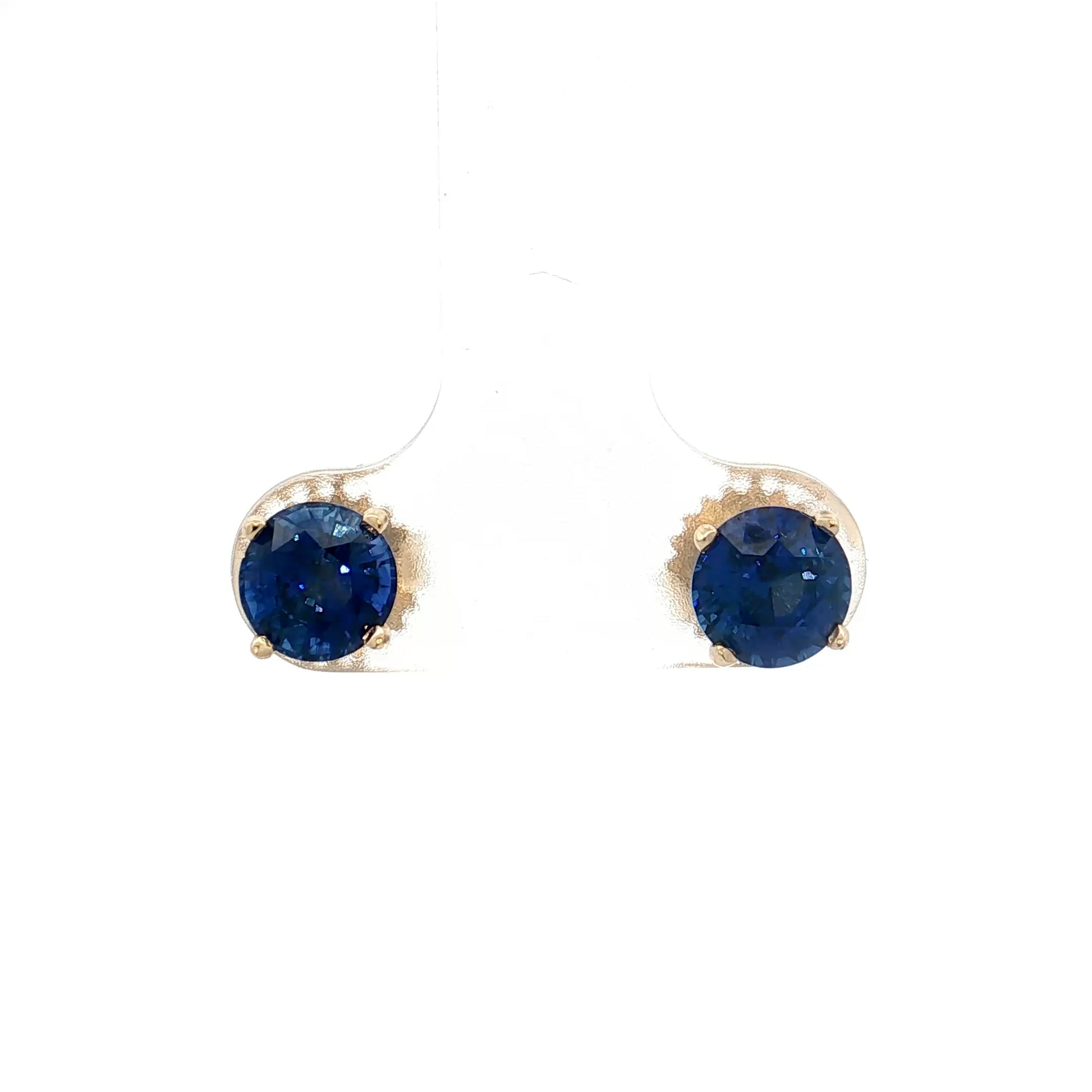 2.34 Round Sapphire Stud Earrings 14k Yellow Gold