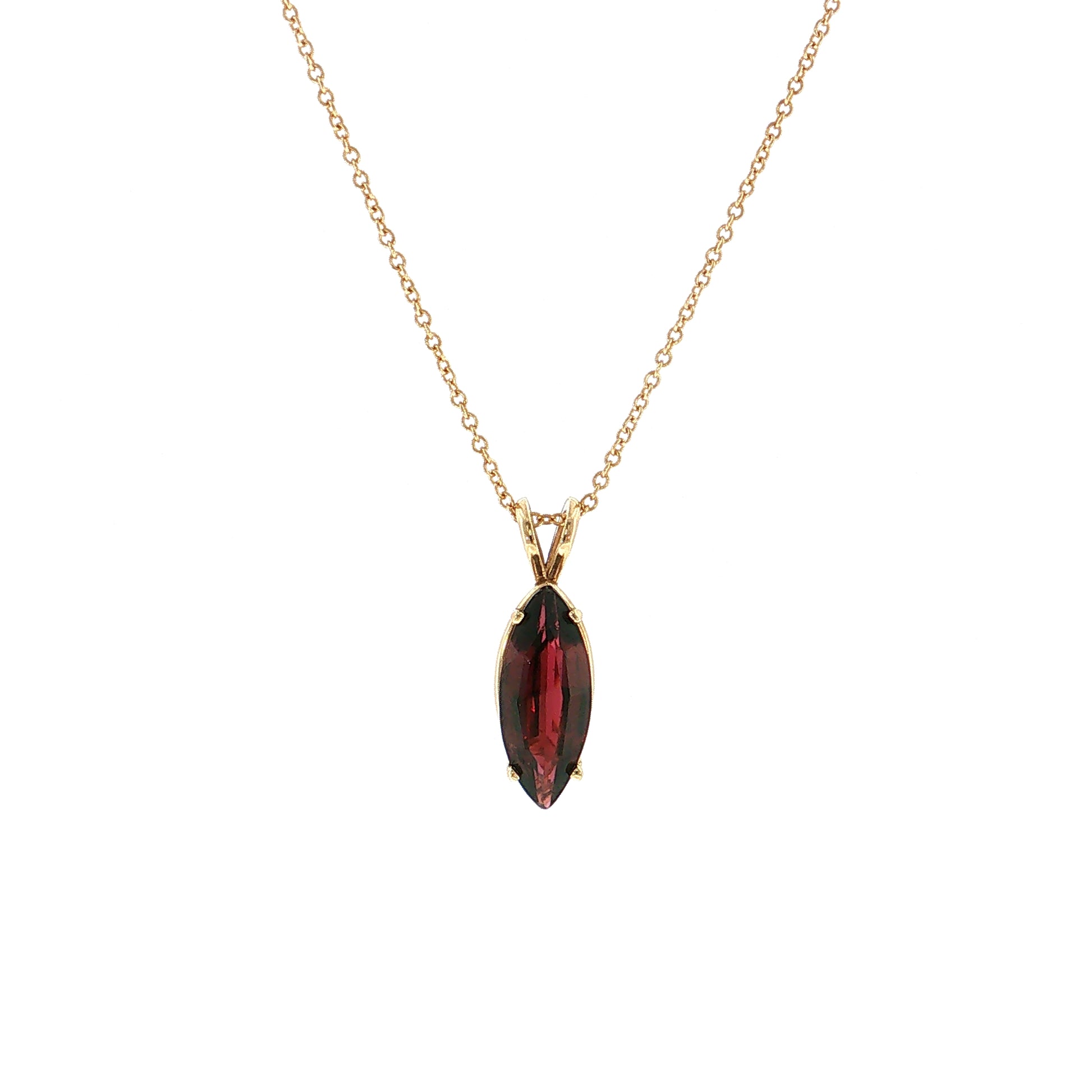 2.35 Marquise Garnet Pendant Necklace 14k Yellow Gold