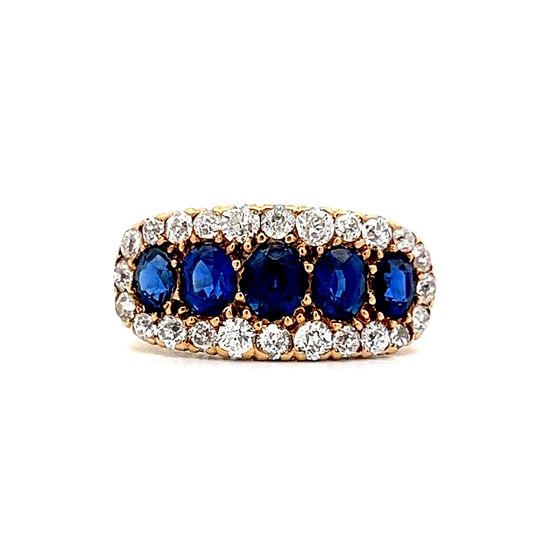 2.35 Victorian Sapphire & Diamond Ring in 18k Yellow Gold