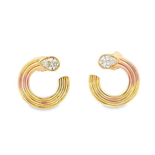 2.39 Pear Cut Diamond Hoop Earrings 18k Yellow Gold