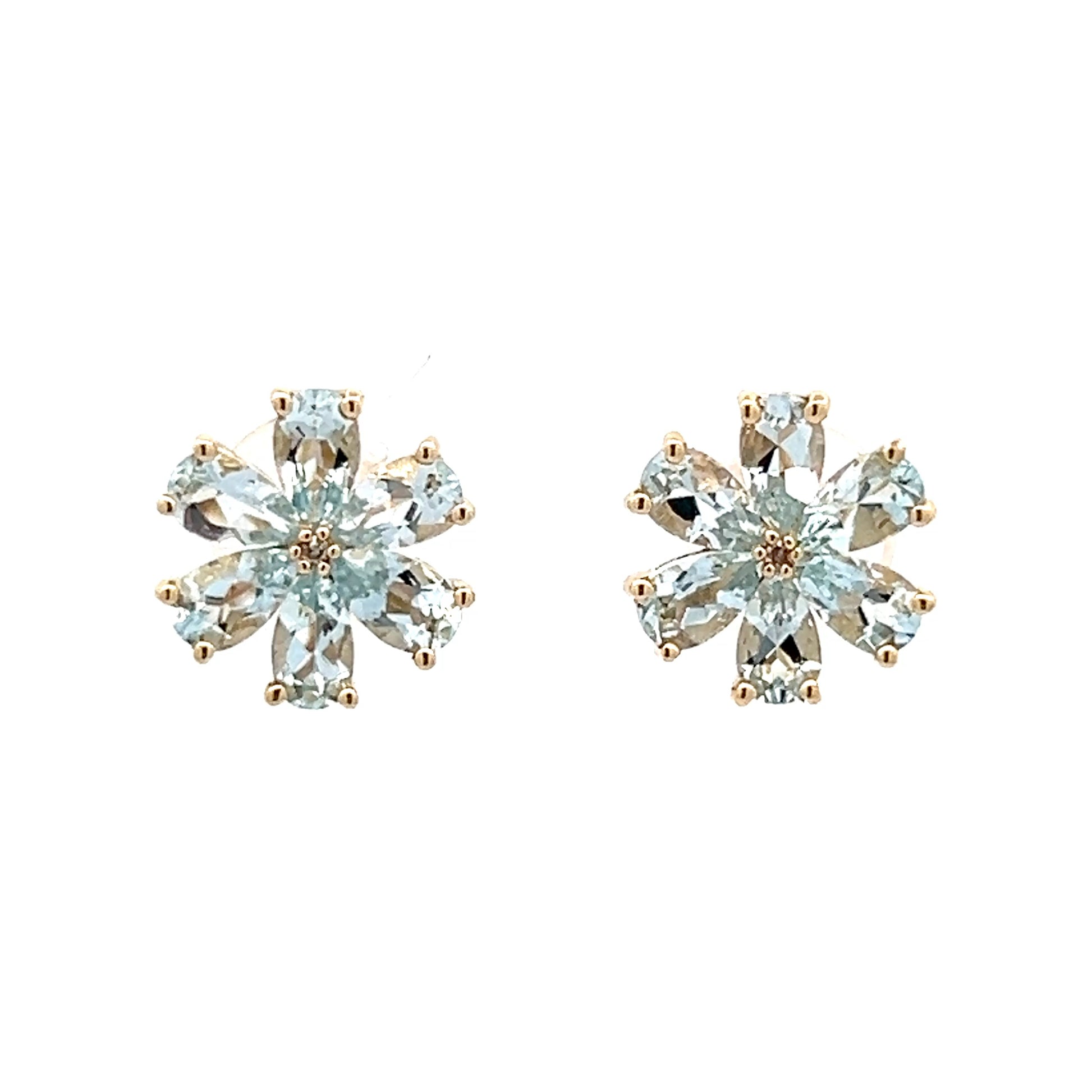2.40 Floral Aquamarine Stud Earrings in 14k