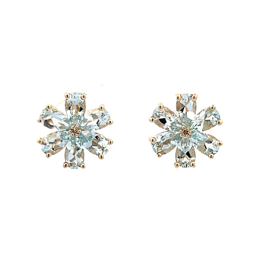 2.40 Floral Aquamarine Stud Earrings in 14k