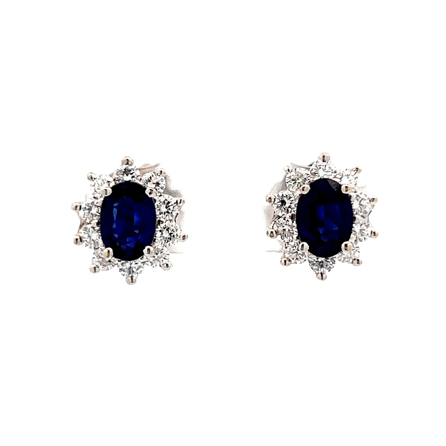 2.40 Oval Sapphire & Diamond Earrings in 14k White Gold