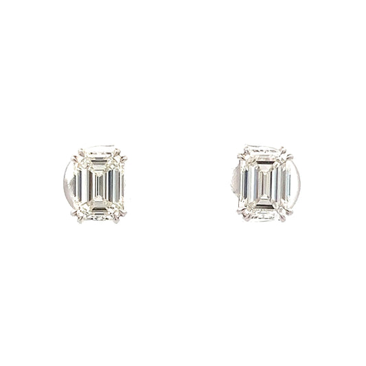 2.42 Emerald Cut Diamond Stud Earrings in 18k