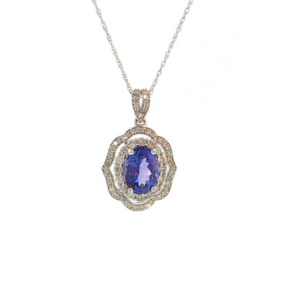 2.51 Oval Tanzanite & Diamond Halo Pendant 14k