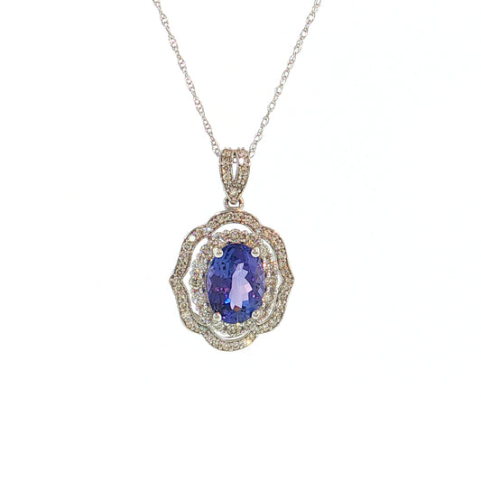 2.51 Oval Tanzanite & Diamond Halo Pendant 14k
