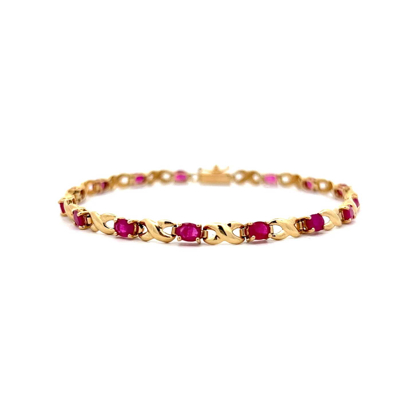 2.55 Oval Ruby Chain Bracelet in 14k Yellow Gold