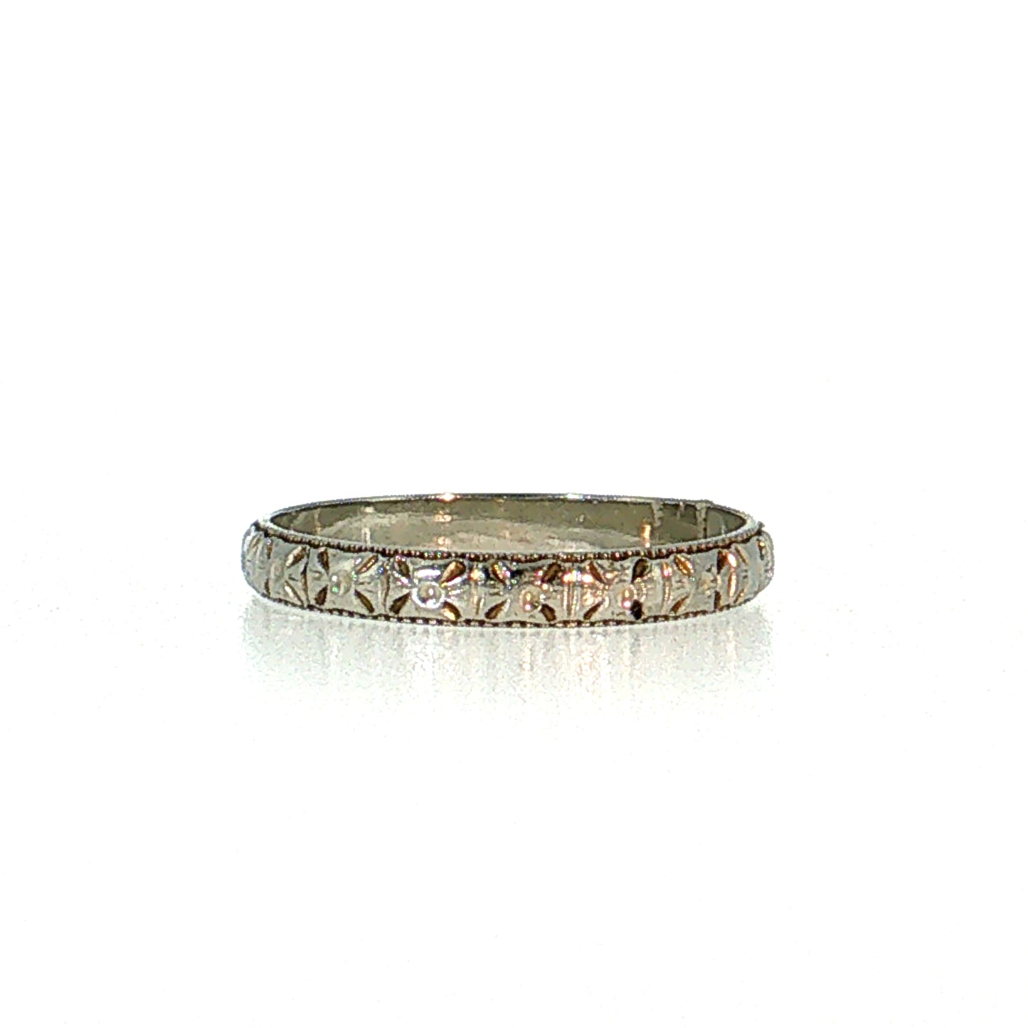 2.5mm Antique Orange Blossom Wedding Band 18k White Gold