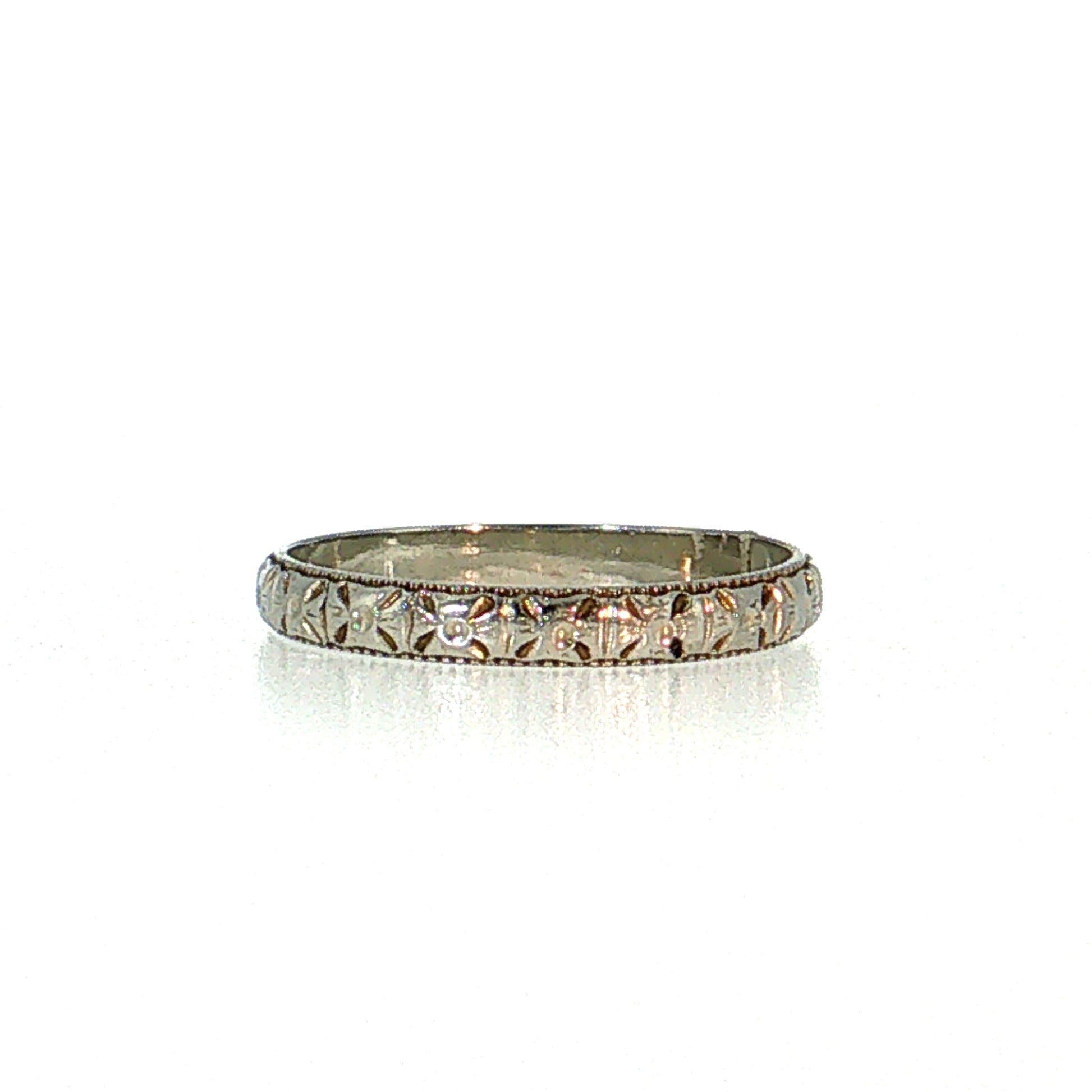 2.5mm Antique Orange Blossom Wedding Band 18k White Gold