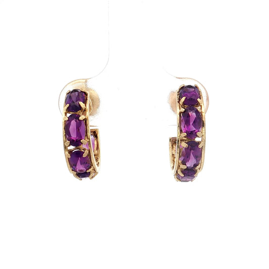 2.64 Amethyst Huggie Hoop Earrings 14k Yellow Gold