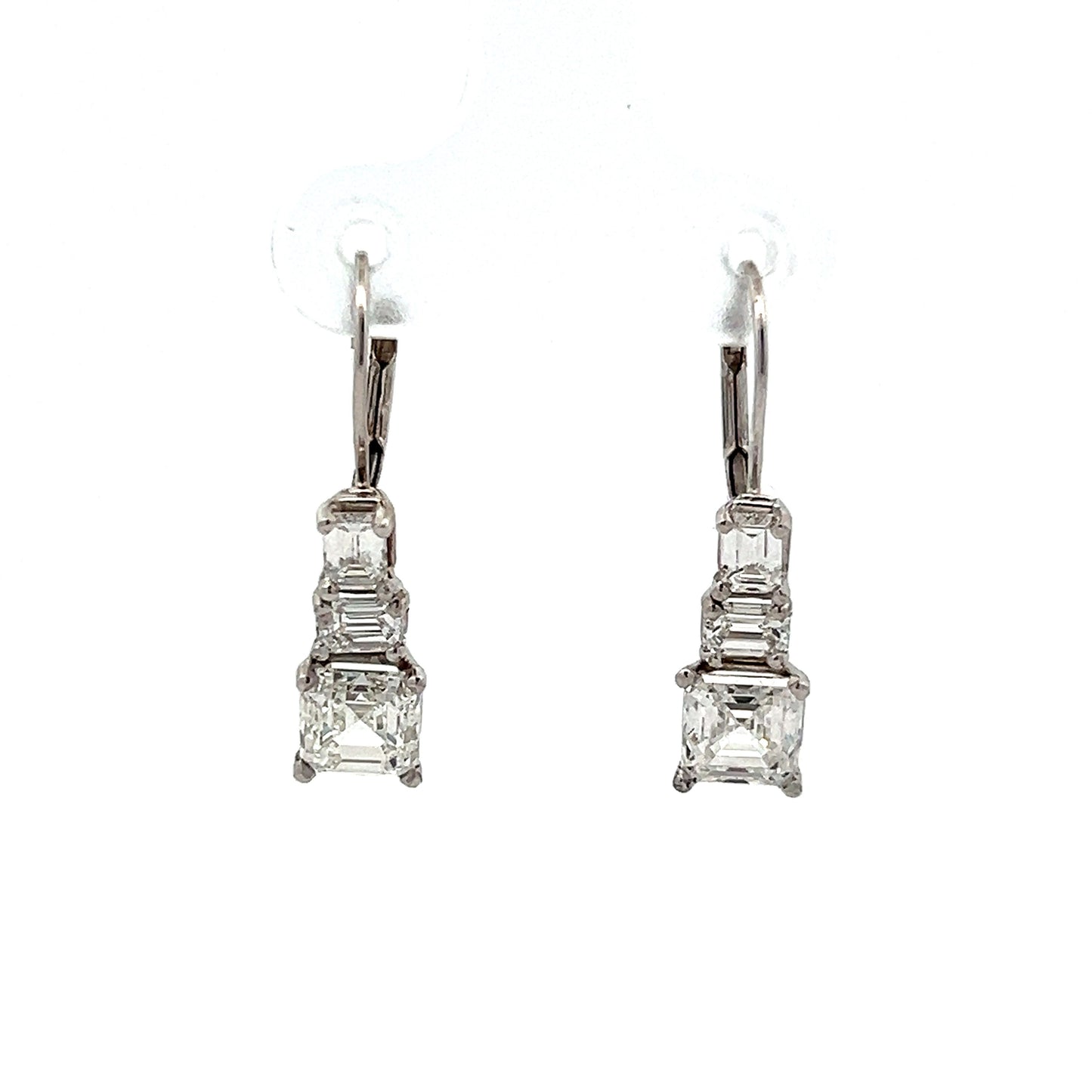 2.66 Asscher & Emerald Cut Diamond Earrings in 14k