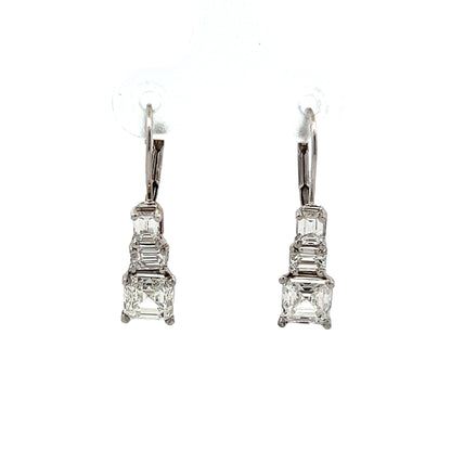 2.66 Asscher & Emerald Cut Diamond Earrings in 14k