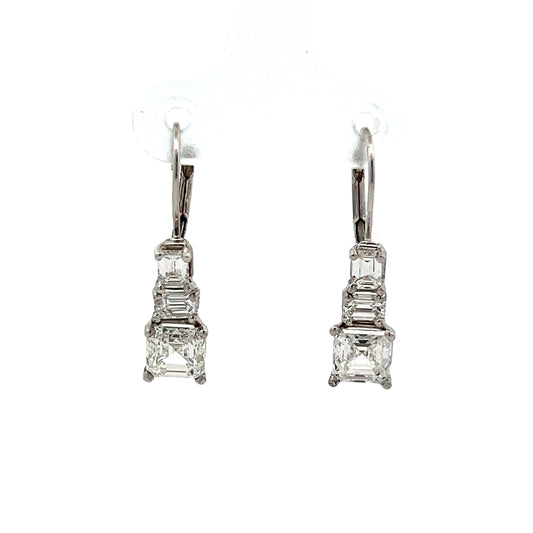 2.66 Asscher & Emerald Cut Diamond Earrings in 14k