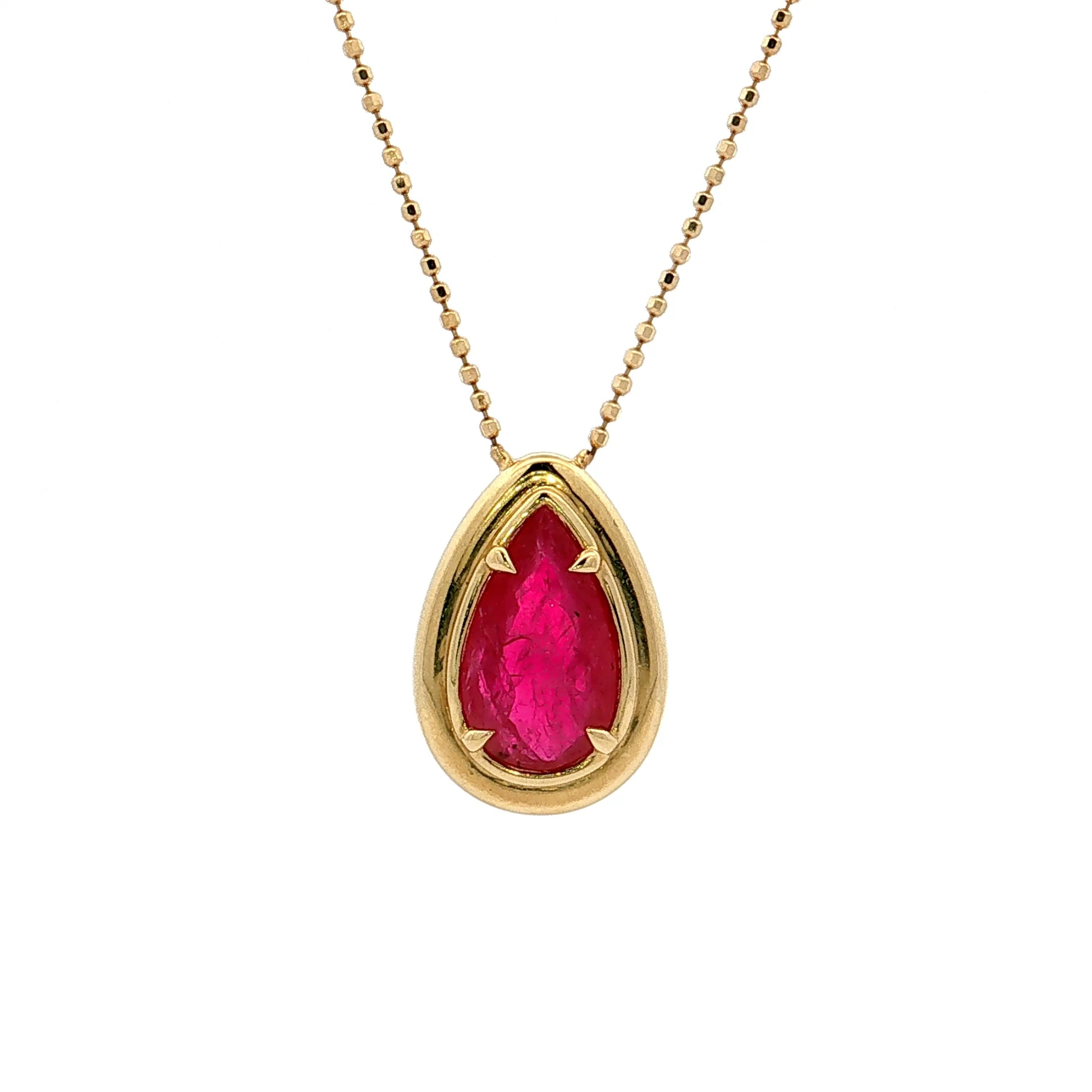 2.67 Pear Ruby Pendant Necklace 18k Yellow Gold