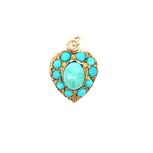 2.69 Vintage Victorian Cabochon Turquoise Pendant in 14k
