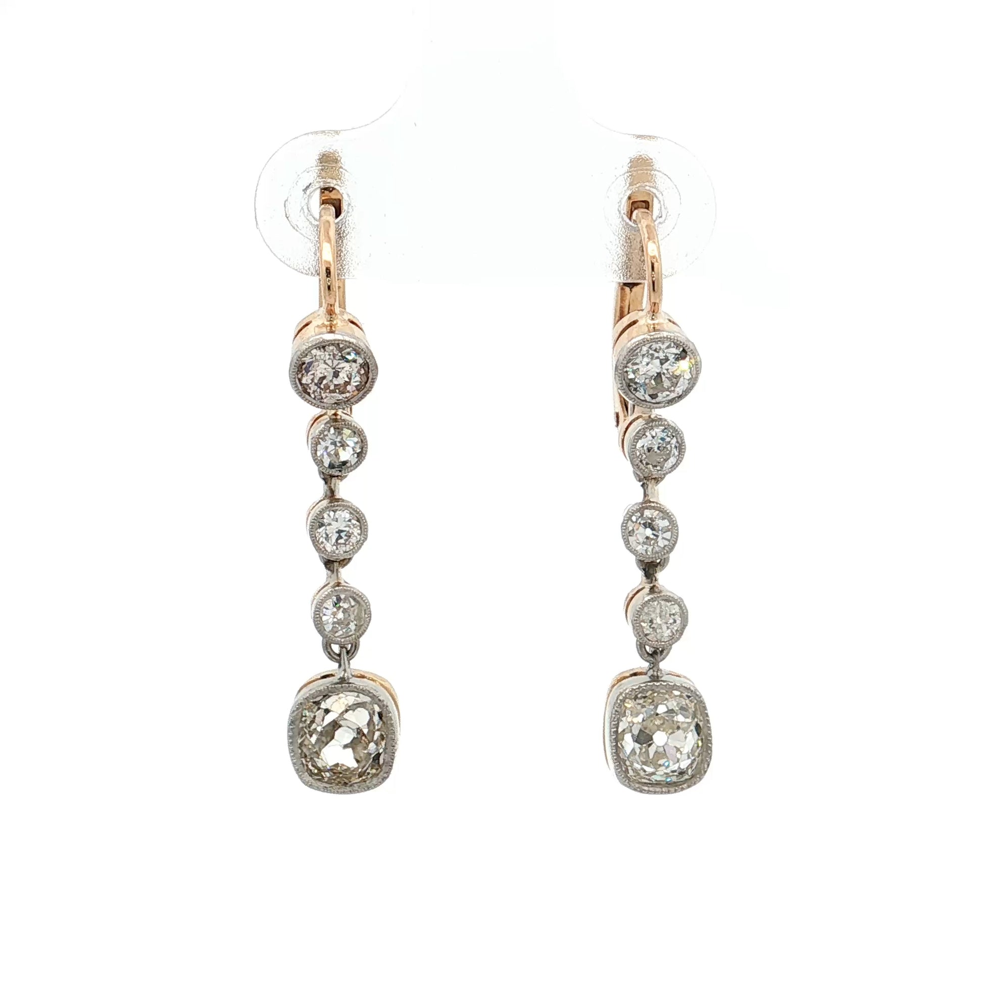 2.70 Old Mine Cut Diamond Drop Earrings 18k