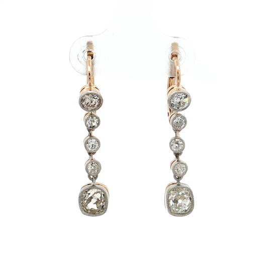 2.70 Old Mine Cut Diamond Drop Earrings 18k