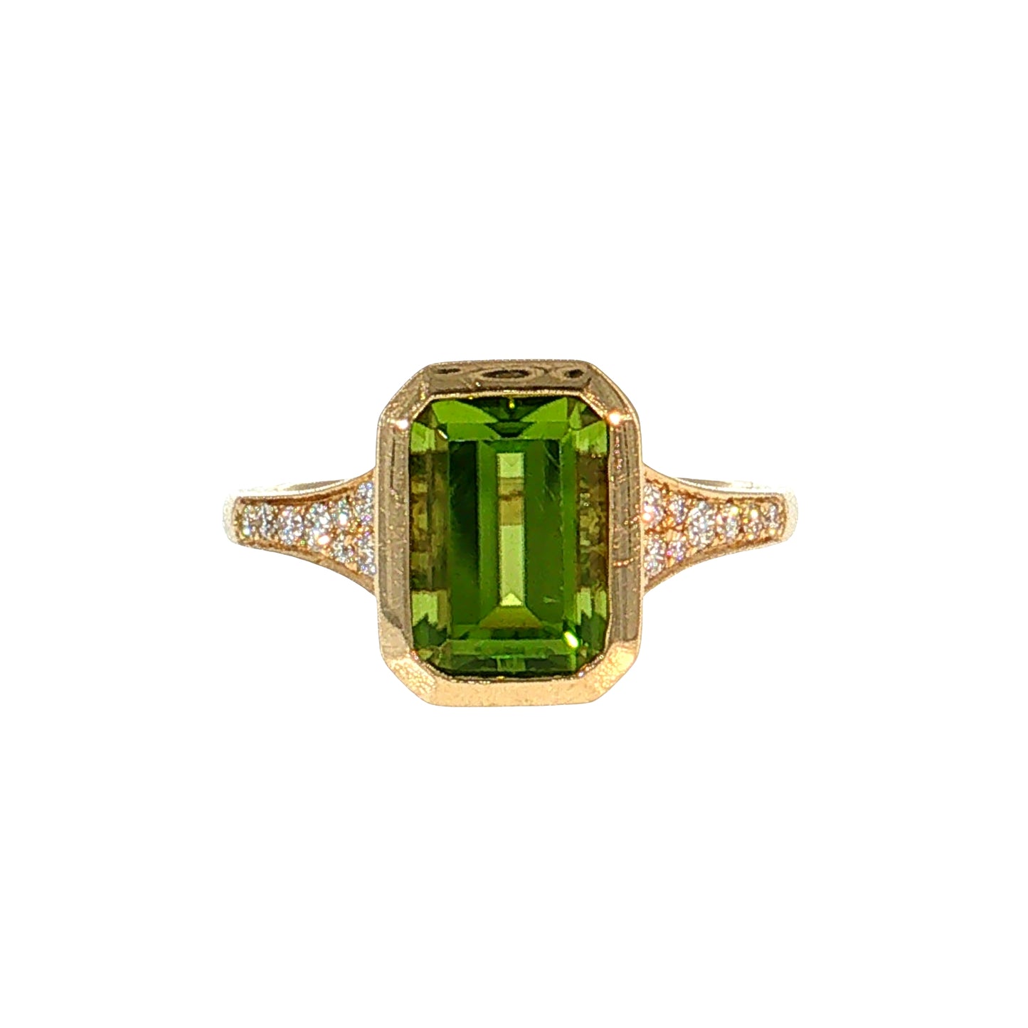 2.72 Peridot & Diamond Cocktail Ring 14k Yellow Gold