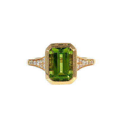 2.72 Peridot & Diamond Cocktail Ring 14k Yellow Gold