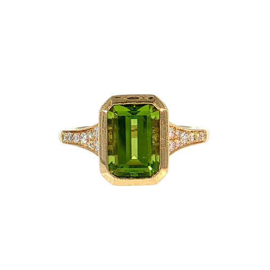 2.72 Peridot & Diamond Cocktail Ring 14k Yellow Gold