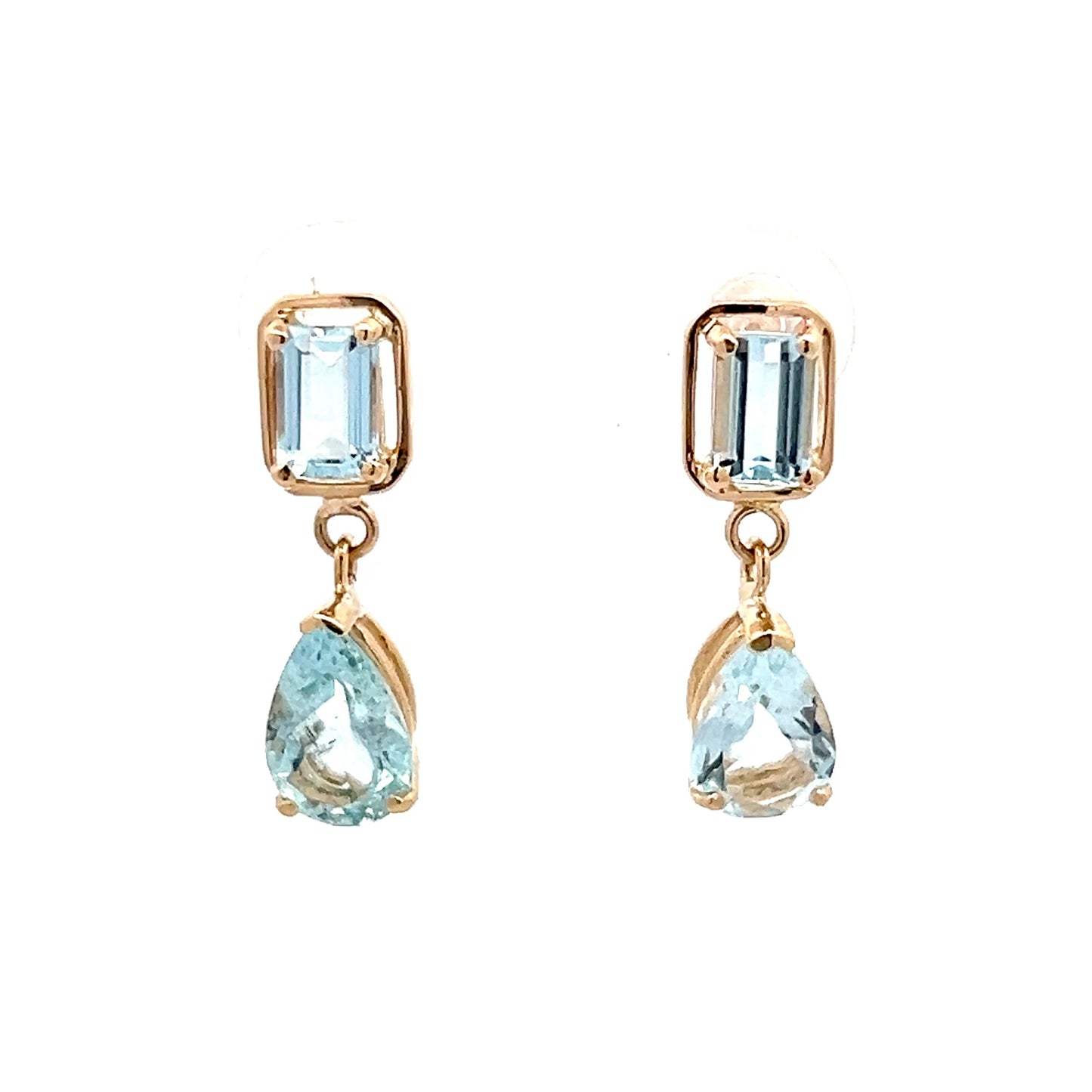 2.86 Pear & Emerald Cut Aquamarine Dangle Earrings 14k