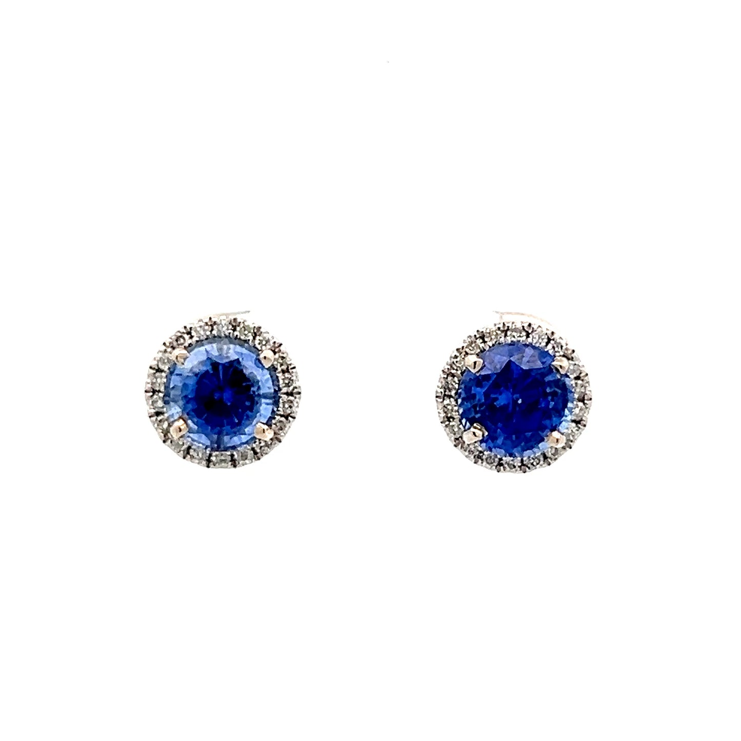 2.88 Blue Sapphire & Diamond Stud Earrings in 14k