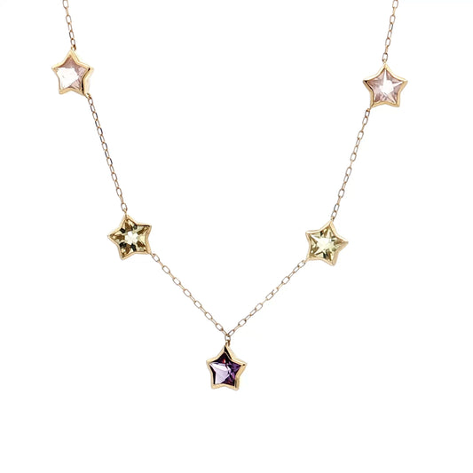 2.90 Amethyst & Peridot Necklace 14k Yellow Gold