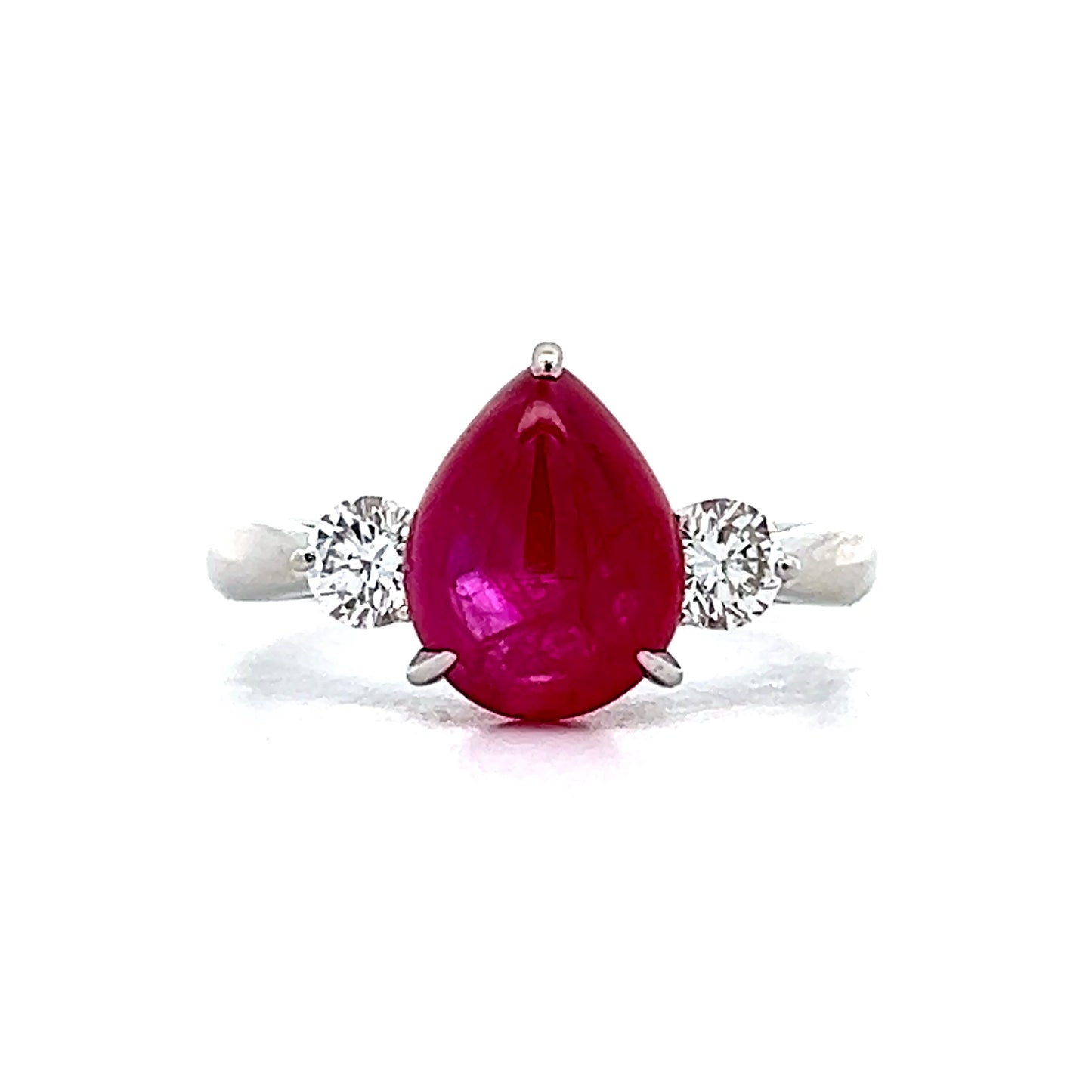 2.94 Cabochon Ruby & Diamond Cocktail Ring Platinum