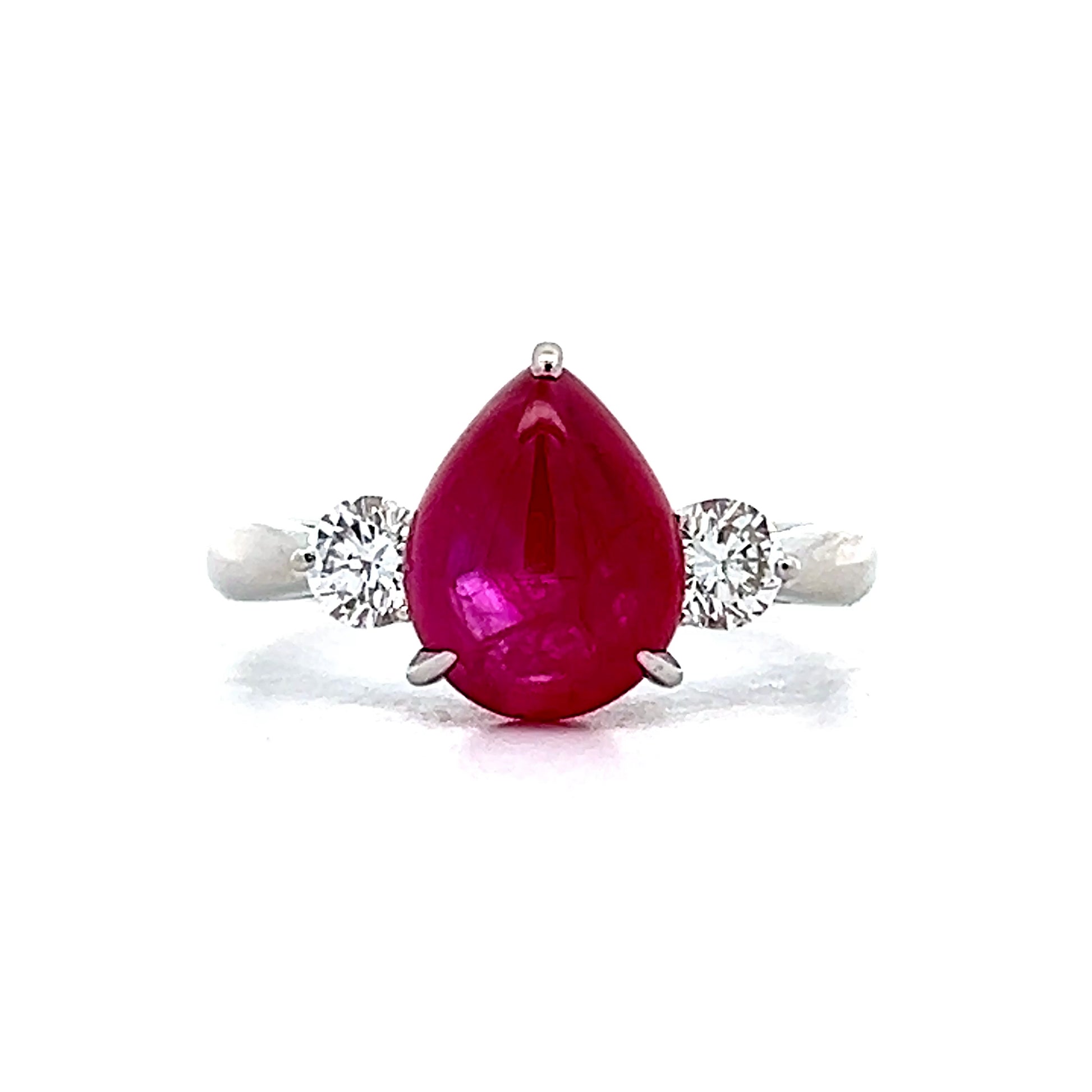 2.94 Cabochon Ruby & Diamond Cocktail Ring Platinum