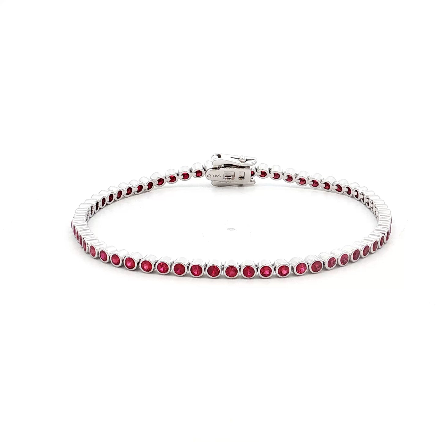 2.96 Bezel Ruby Tennis Bracelet in 14k White Gold