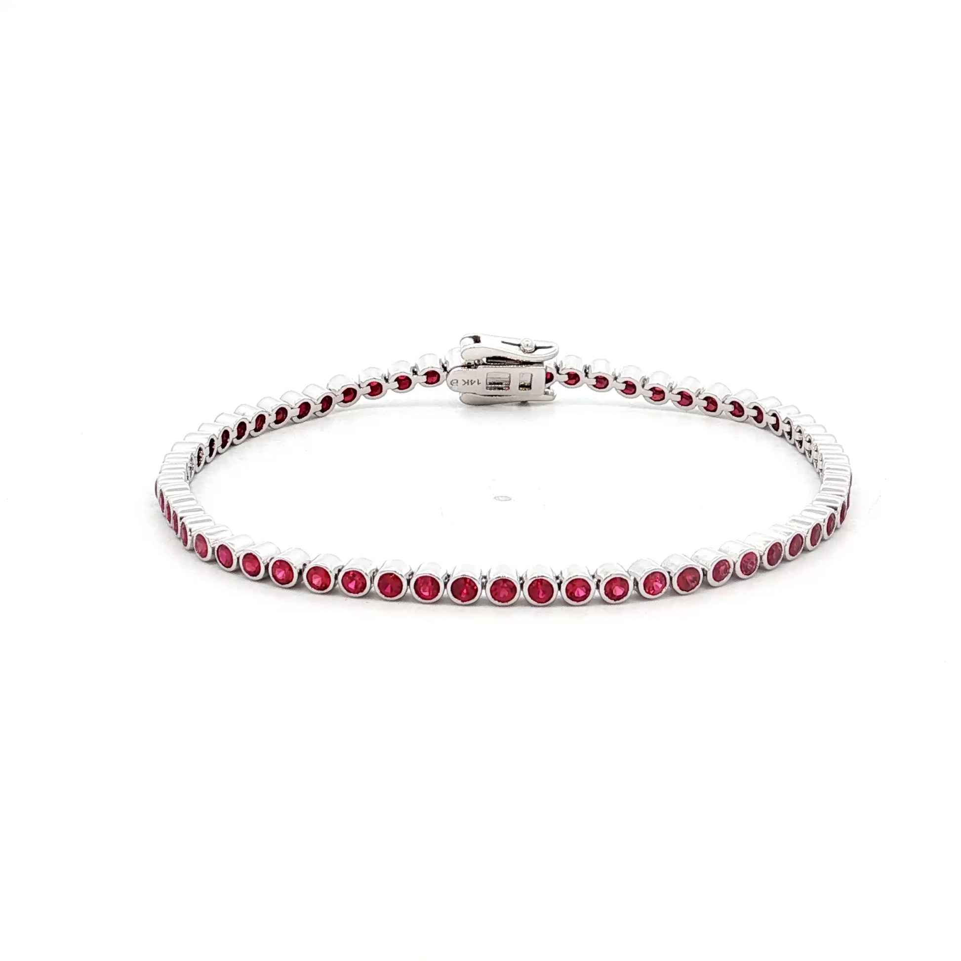 2.96 Bezel Ruby Tennis Bracelet in 14k White Gold