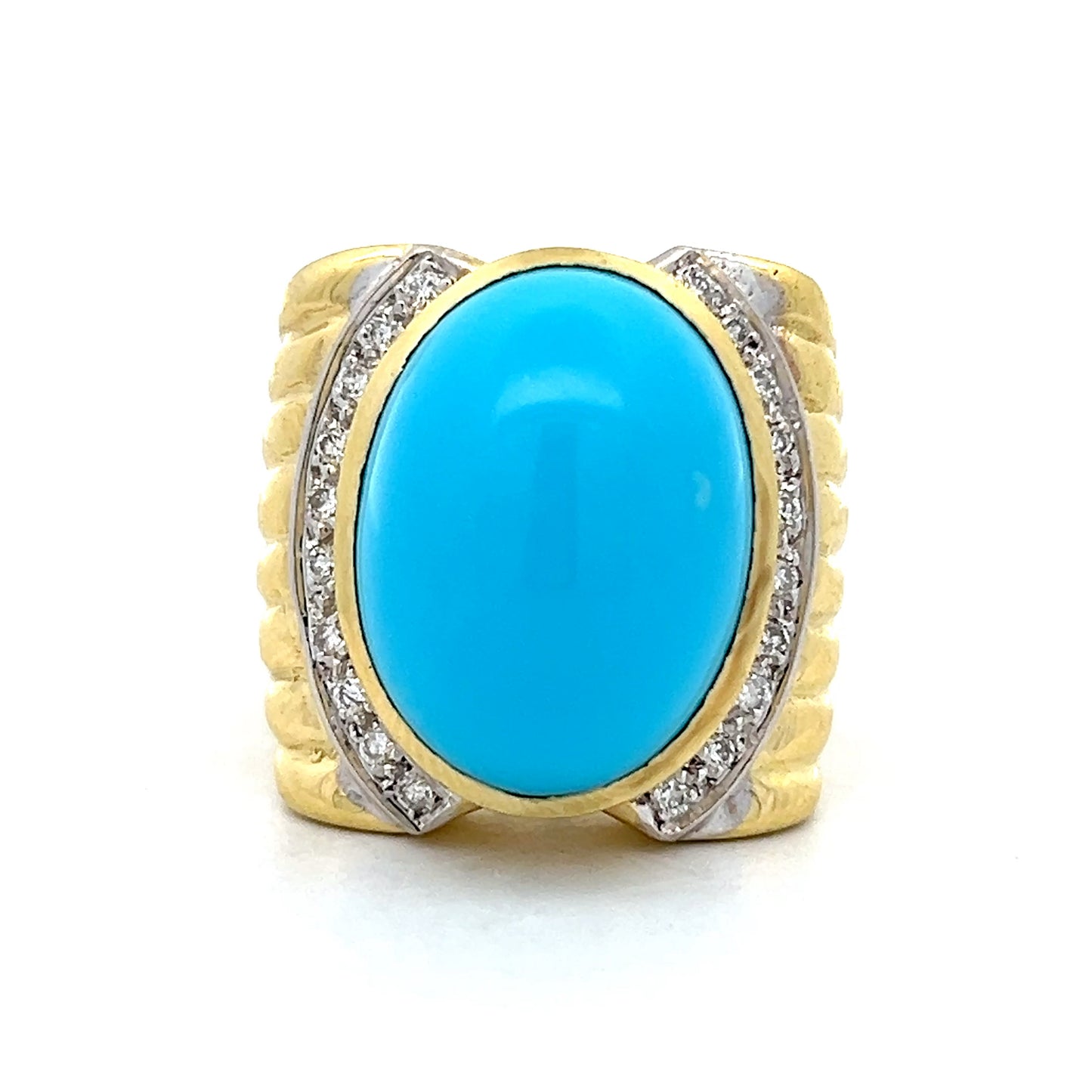 20.36 Vintage Cabochon Turquoise Cocktail Ring 18k