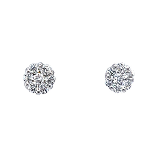 .60 Diamond Cluster Earring Studs in 14k White Gold