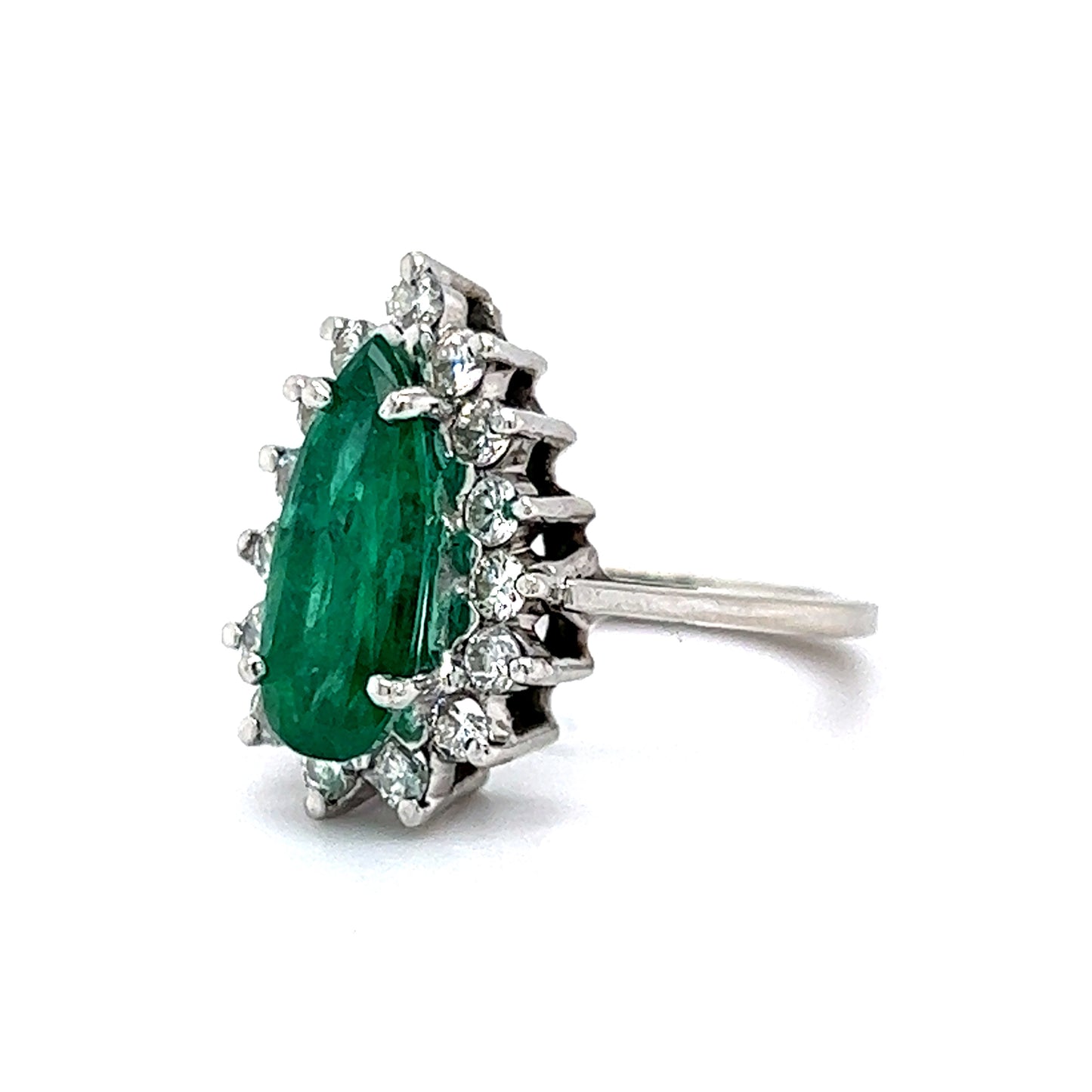 1.99 Pear Cut Emerald & Diamond Ring in 14k White Gold