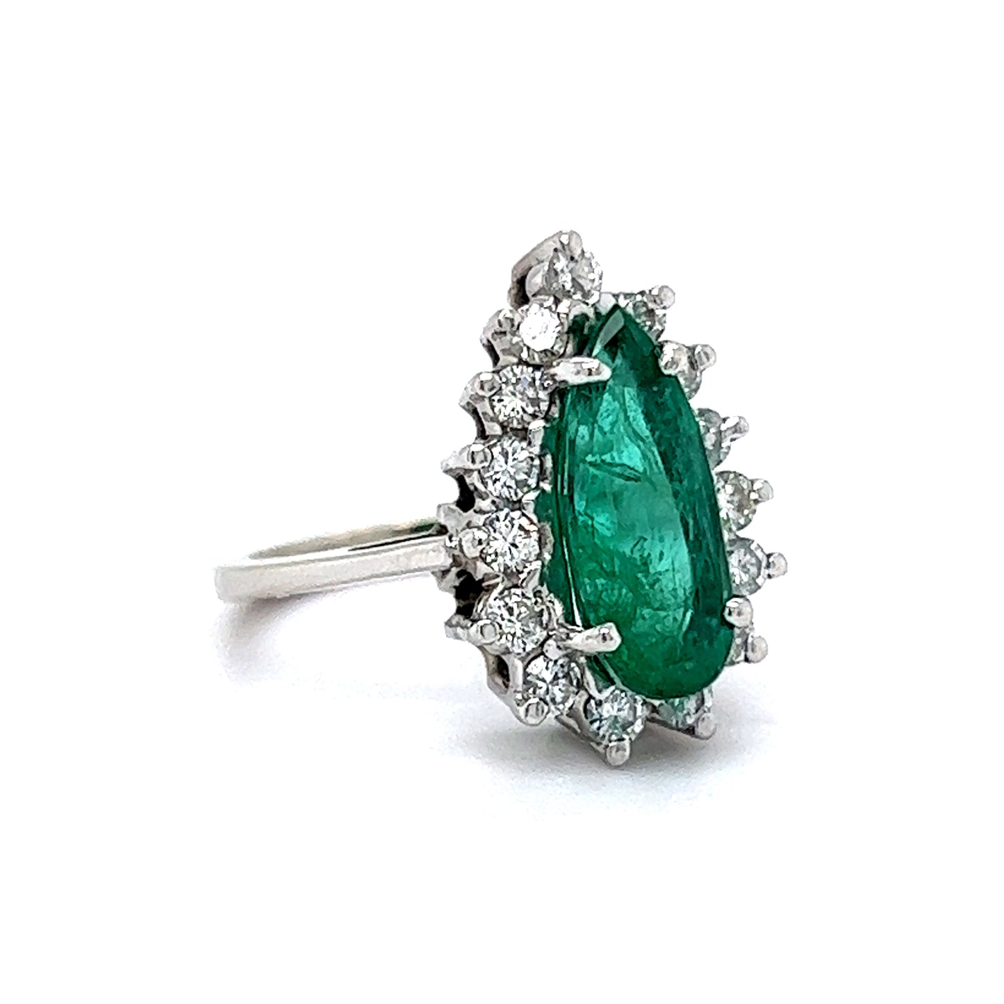 1.99 Pear Cut Emerald & Diamond Ring in 14k White Gold