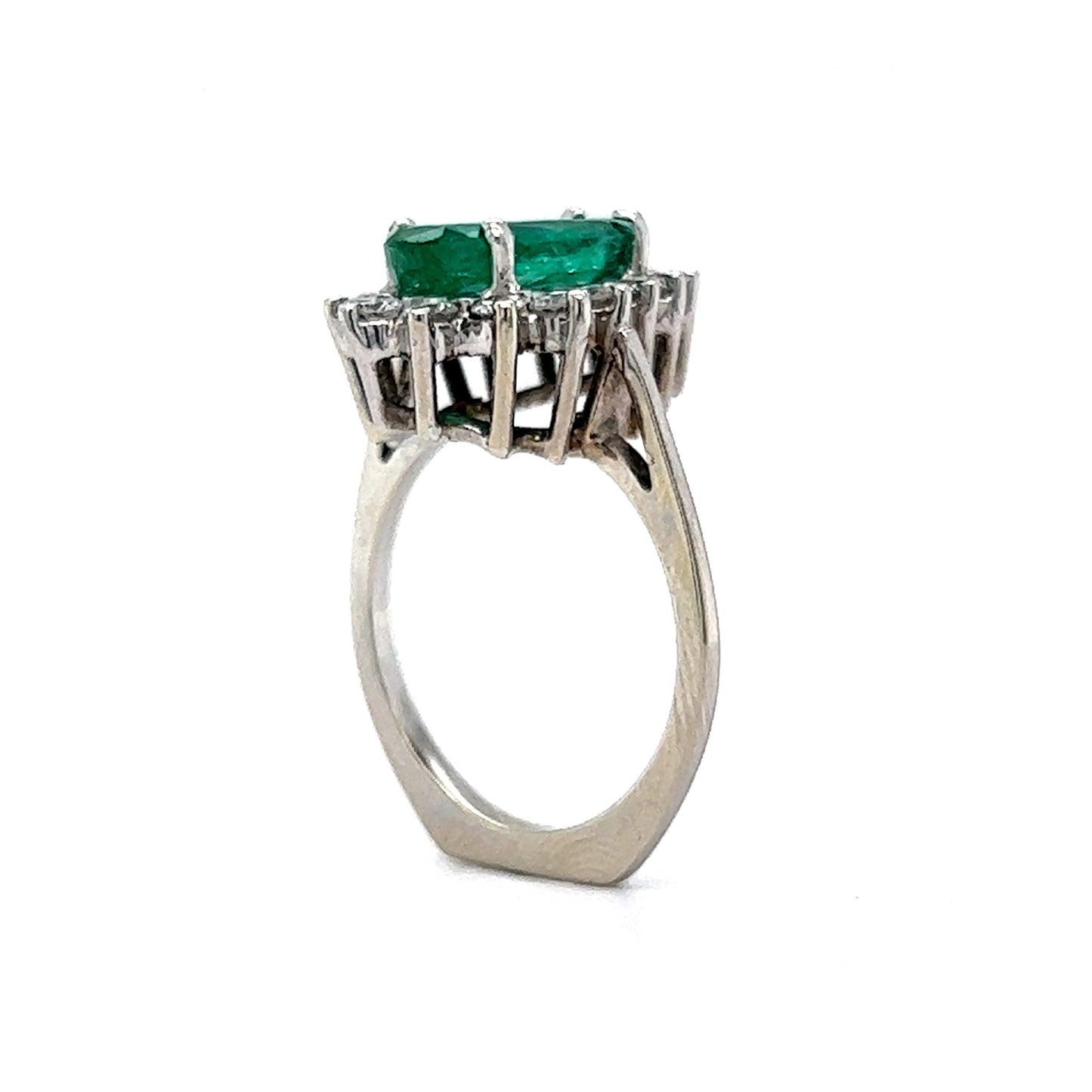 1.99 Pear Cut Emerald & Diamond Ring in 14k White Gold