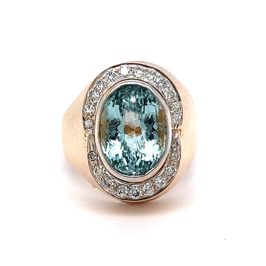 6.24 Oval Aquamarine Cocktail Ring in 18k Yellow Gold & Platinum