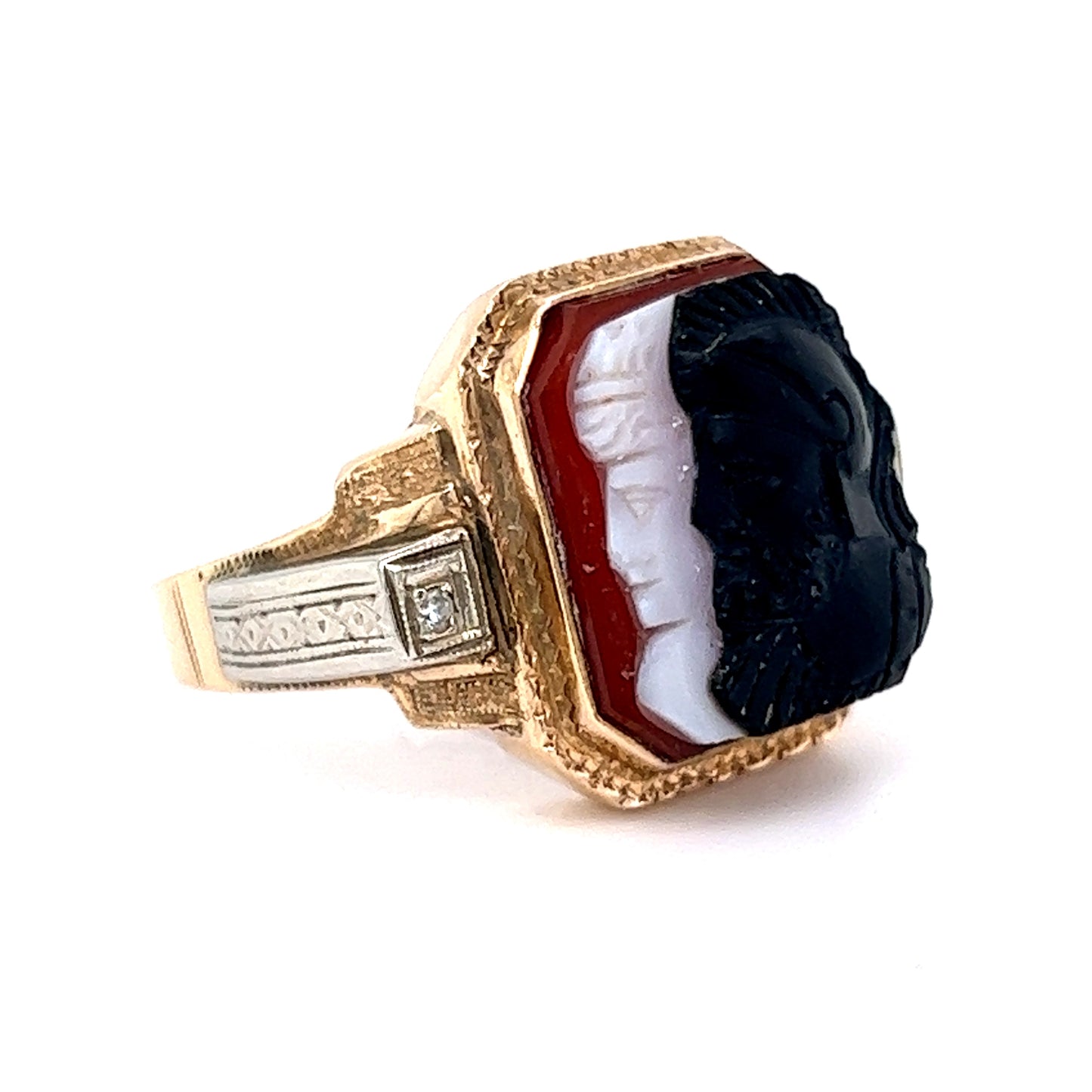 Vintage Mid-Century Agate Statement Ring in 14k Yellow Gold