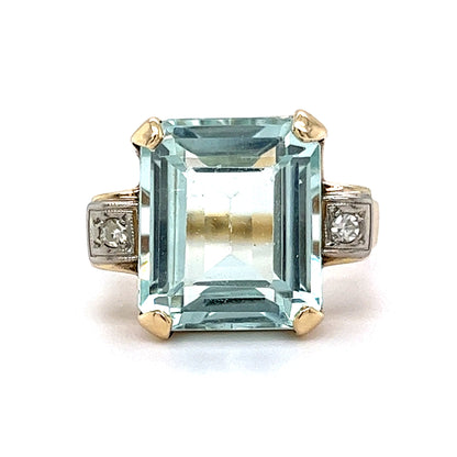 8.22 Emerald Cut Aquamarine Cocktail Ring in 14k Yellow Gold