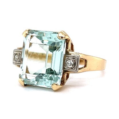 8.22 Emerald Cut Aquamarine Cocktail Ring in 14k Yellow Gold